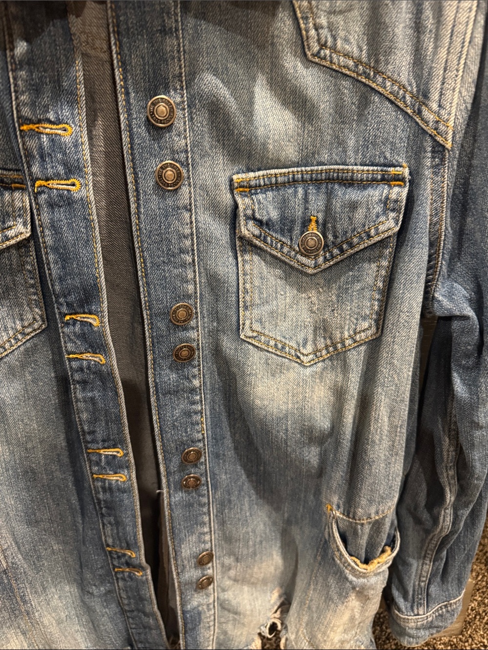 Free People Faded Blue Distressed Denim Jacket XS - Picture 7 of 9